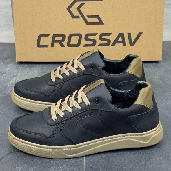 Шкіряні кеди чоловічі Crossav 23-44 Black-Olive