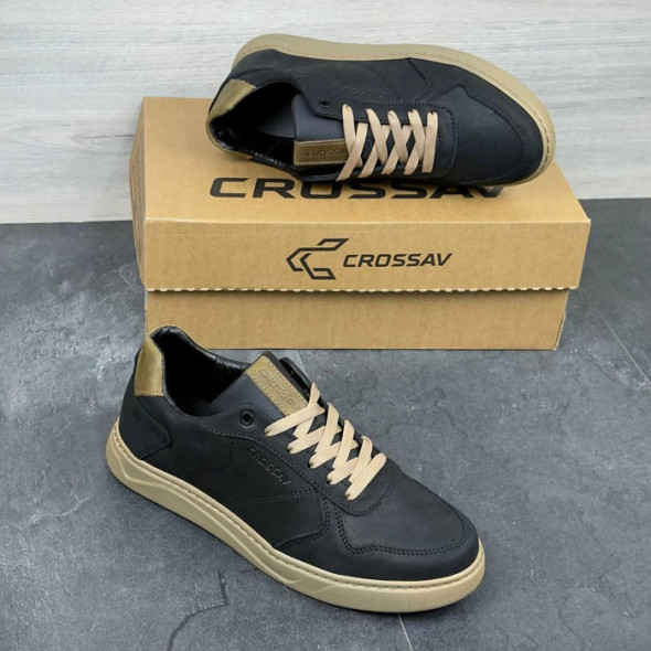 Шкіряні кеди чоловічі Crossav 23-44 Black-Olive