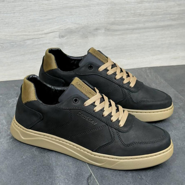 Шкіряні кеди чоловічі Crossav 23-44 Black-Olive