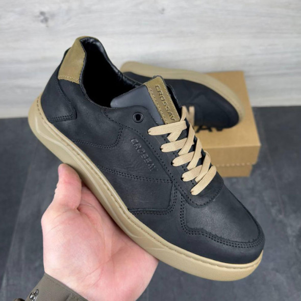 Шкіряні кеди чоловічі Crossav 23-44 Black-Olive